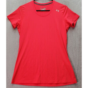 Under armour T Shirt Top Womens Medium Coral Fitted Short Sleeve Round Neck Logo